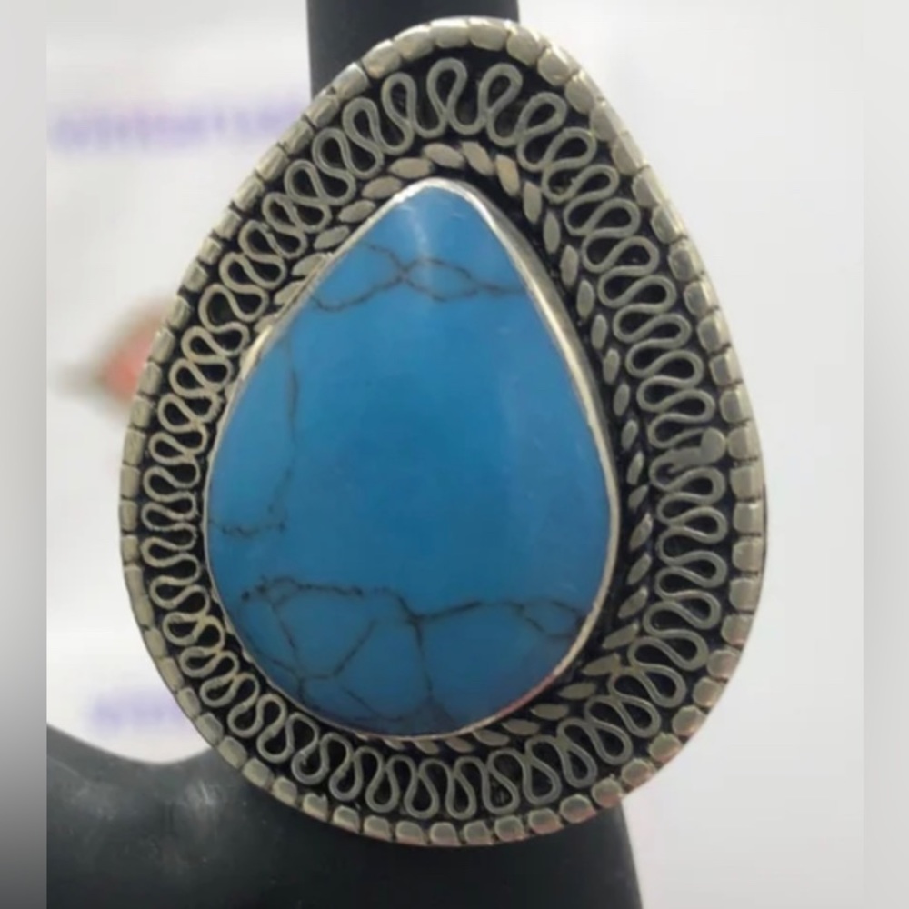 🎁🛍️Turquoise Boho Sterling Silver Adjustable Ring - Picture 2 of 6